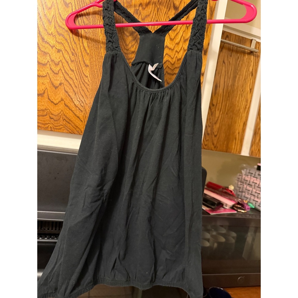 Xhilaration Womens XL Black‎ Braided Strap Racerback Tank Bubble Hem Scoop Neck